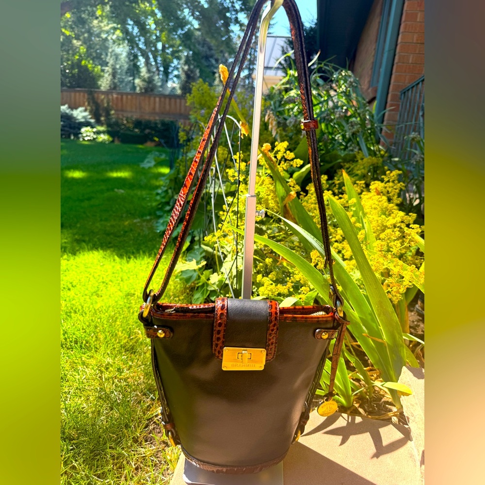Brahmin Black and Brown Vintage Crossbody Bag